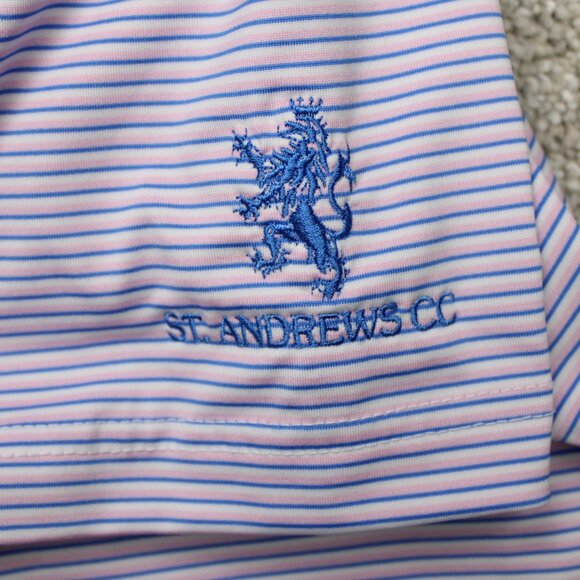 Harlestons Polo Shirt Mens 2XL XXL Pink/Blue Striped Tailored Fit Short Sleeve - Picture 9 of 15